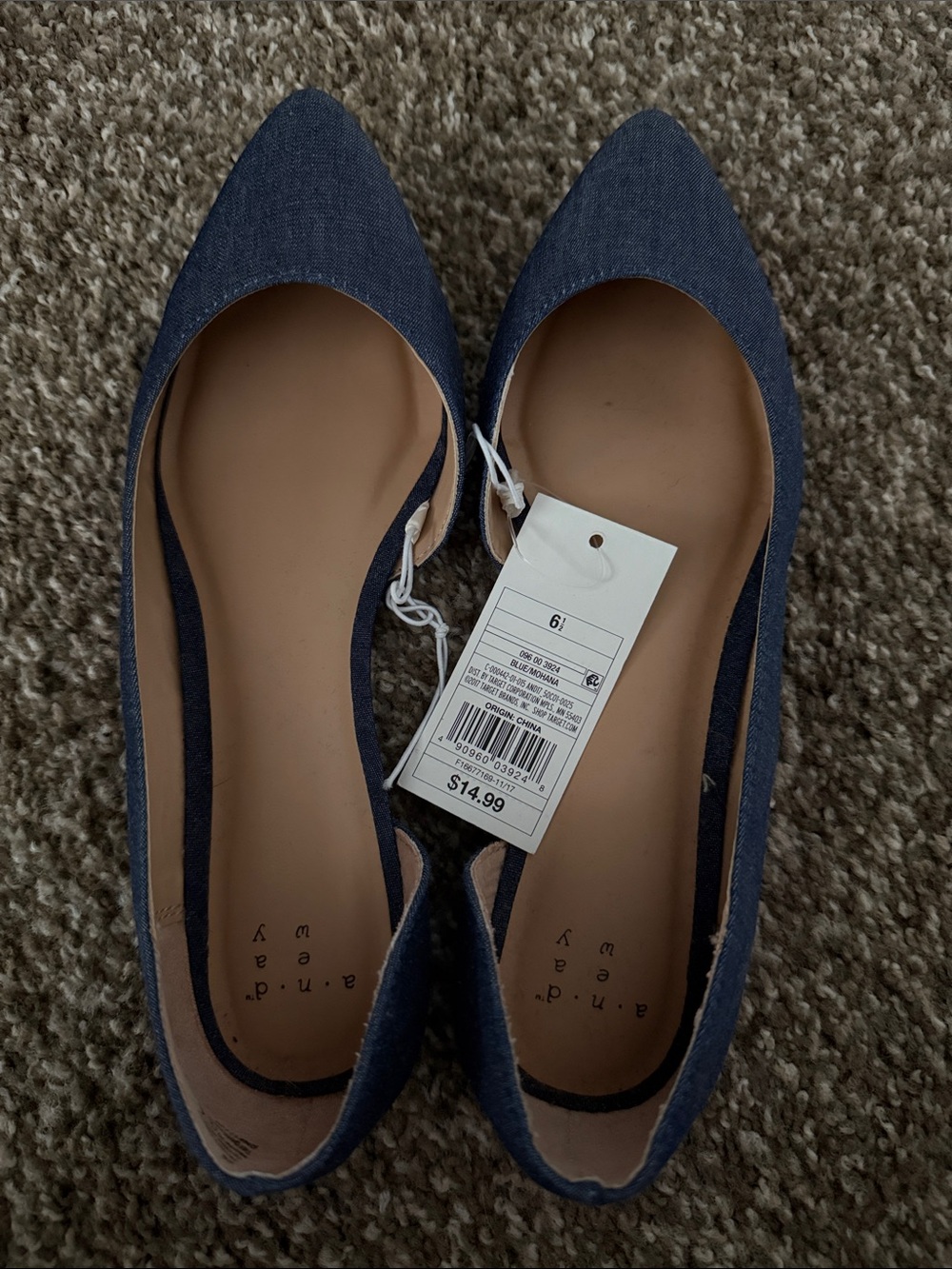 a new day Navy Pointed Denim-Effect Flats